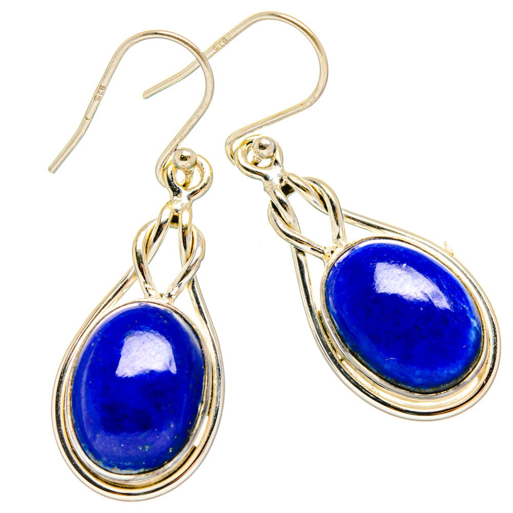 Oval lapis lazuli drop earrings in 925 sterling silver, blue stones, lever hooks