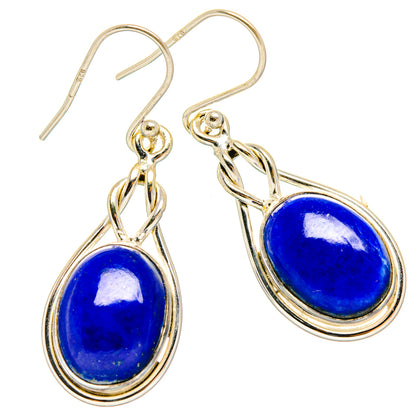 Oval lapis lazuli drop earrings in 925 sterling silver, blue stones, lever hooks