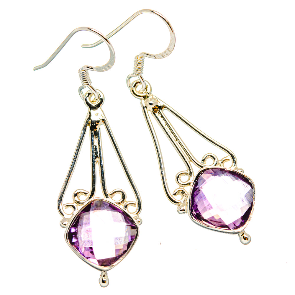 925 sterling silver amethyst drop earrings, faceted purple teardrop stones, hook backs
