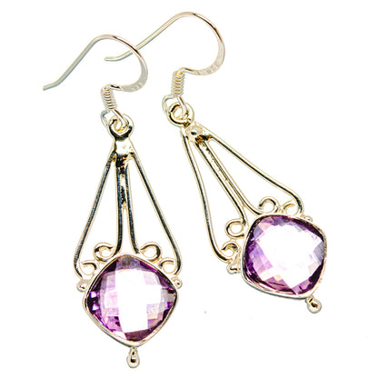 925 sterling silver amethyst drop earrings, faceted purple teardrop stones, hook backs