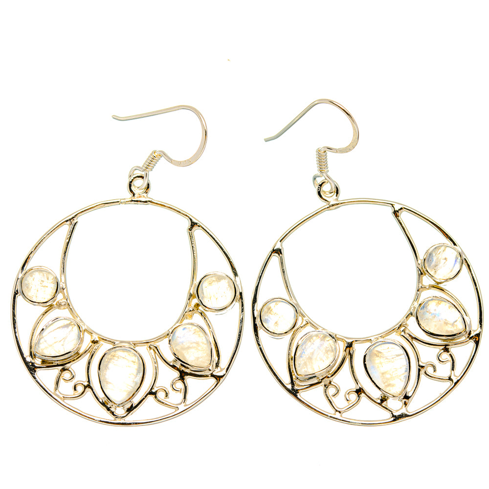 925 sterling silver hoop earrings with round moonstone stones and decorative openwork