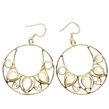 925 sterling silver hoop earrings with round moonstone stones and decorative openwork