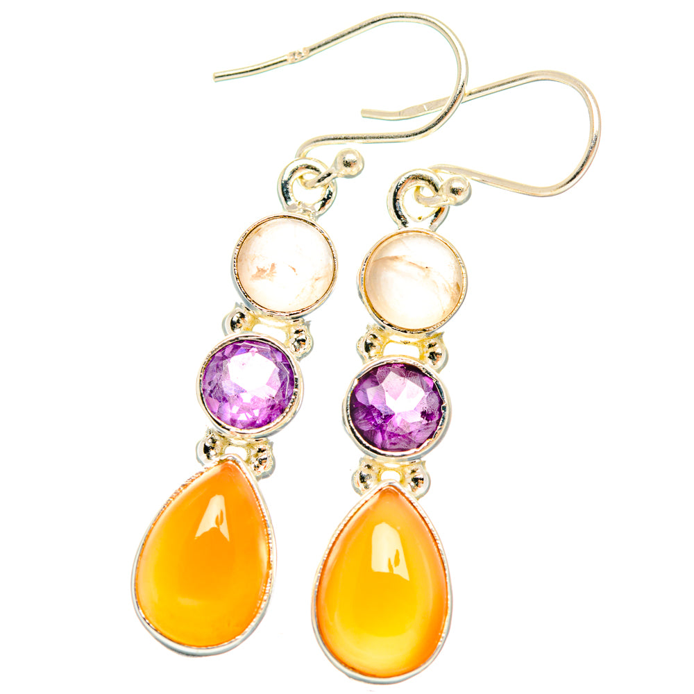 Peach Moonstone Earrings handcrafted by Ana Silver Co - EARR427395 - Photo 2