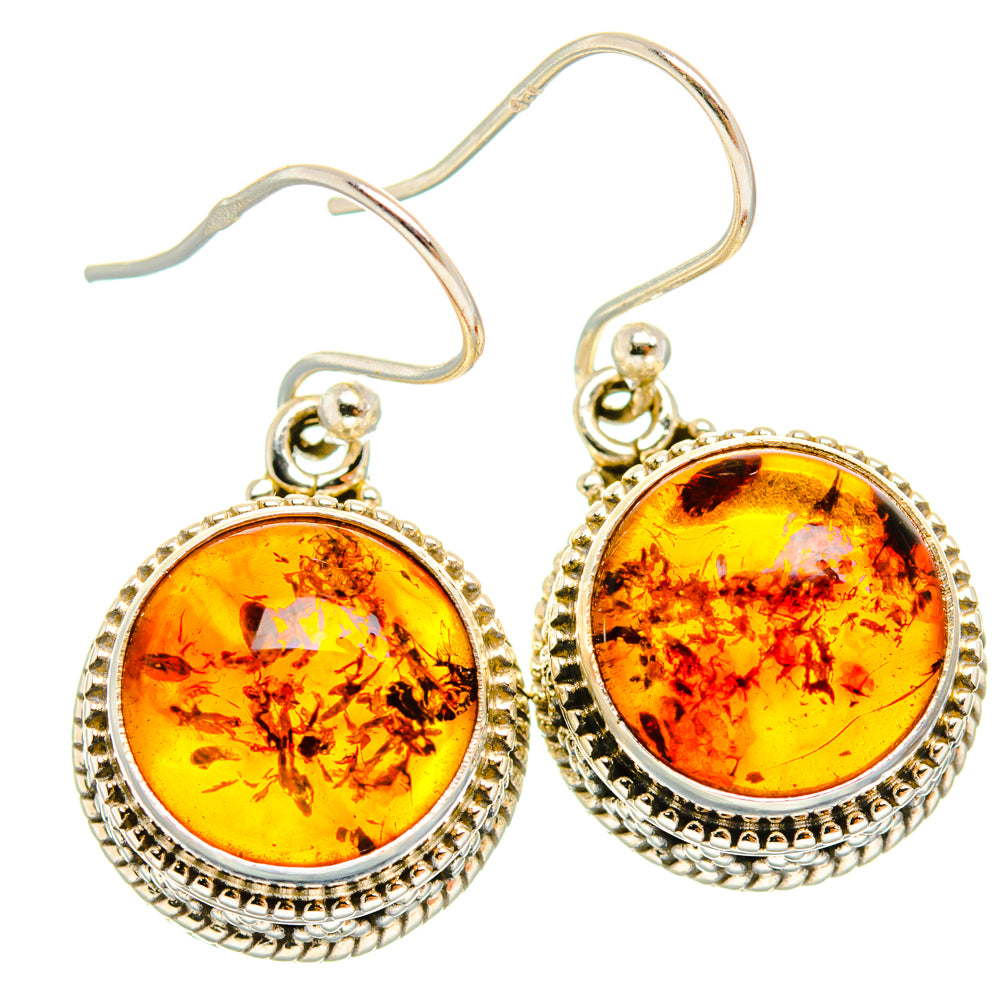 Pair of round Baltic amber drop earrings with 925 sterling silver filigree and hooks
