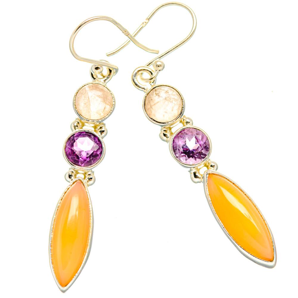 Peach Moonstone Earrings handcrafted by Ana Silver Co - EARR427475 - Photo 2