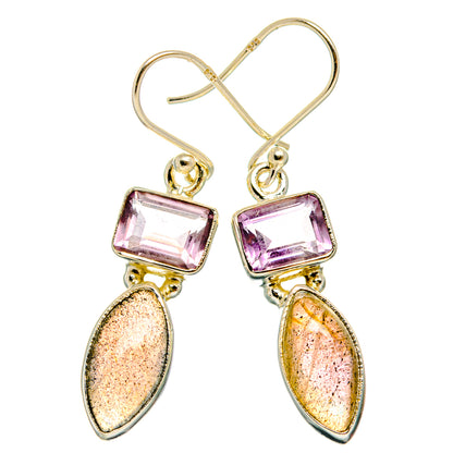 Sterling silver drop earrings with amethyst square stones and mottled oval labradorite dangles