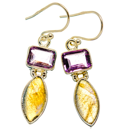 925 sterling silver amethyst square with labradorite marquise drop earrings