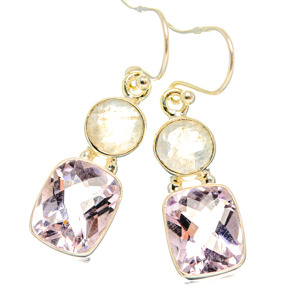 925 sterling silver drop earrings with round opal and faceted heart gemstone dangles