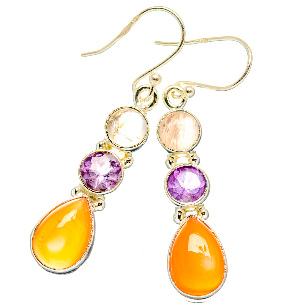 925 sterling silver drop earrings with amethyst purple and peach moonstone teardrops