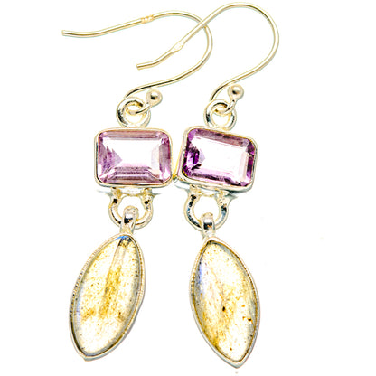 Sterling silver amethyst square earrings with purple stones and labradorite teardrops