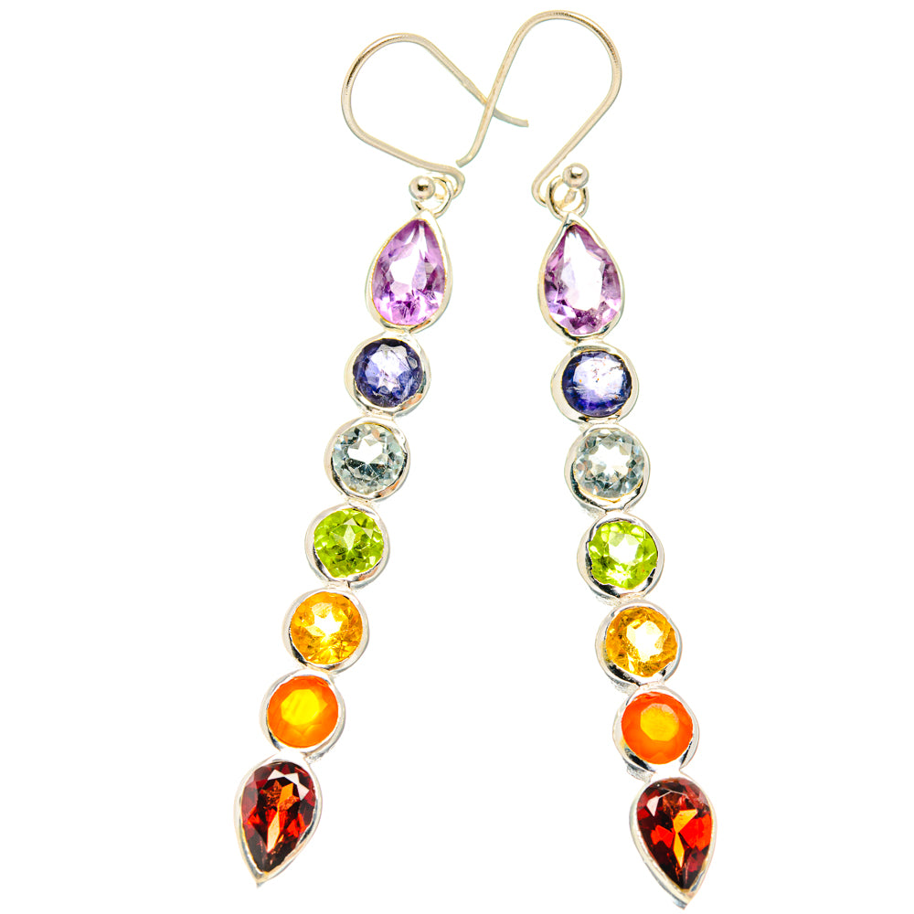 925 sterling silver rainbow drop earrings with dangling multi-color teardrop stones