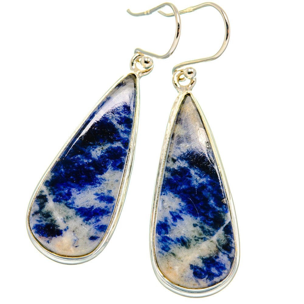 Sodalite teardrop earrings in 925 sterling silver with blue stone and silver hooks
