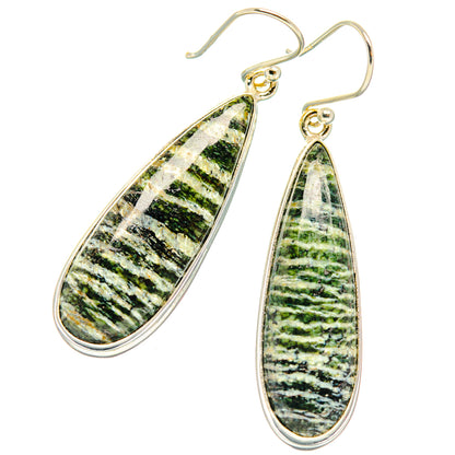 Green teardrop opal earrings in 925 sterling silver, long drop style