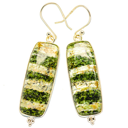 Pair of green Swiss opal drop earrings with long oval settings and 925 sterling silver hooks