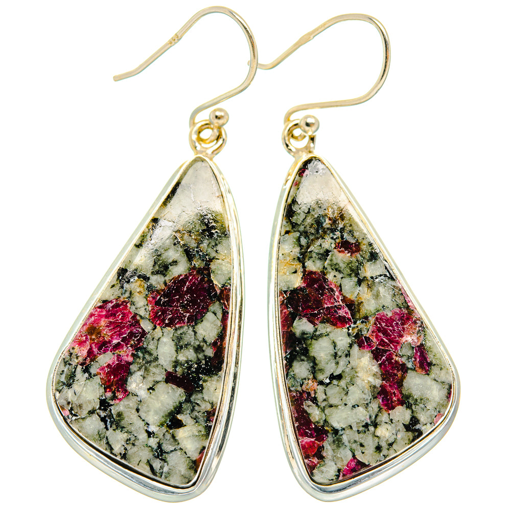 925 sterling silver teardrop drop earrings with marbled green and red eudialyte