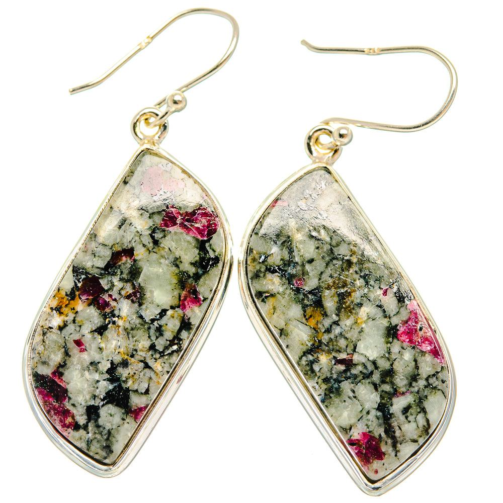 Teardrop earrings with bezel-set Russian eudialyte stone in 925 sterling silver