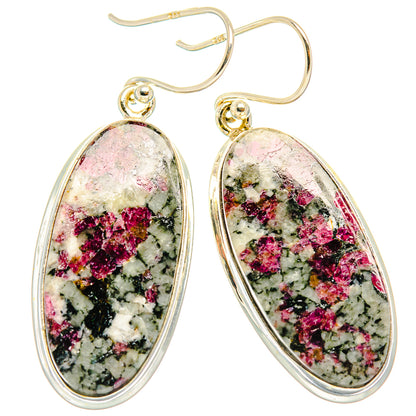 Oval 925 sterling silver drop earrings with pink, green, and white stone