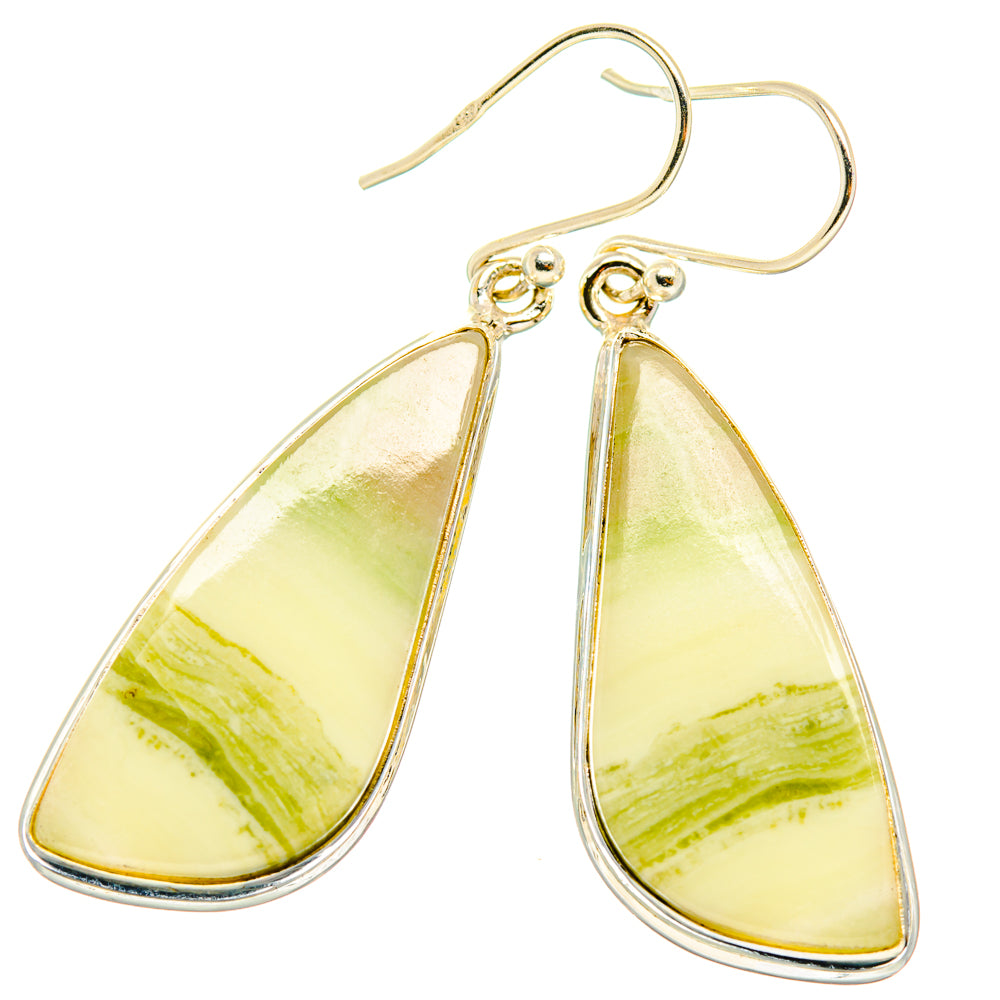 Sterling silver teardrop earrings with yellow-green lemon jasper panels