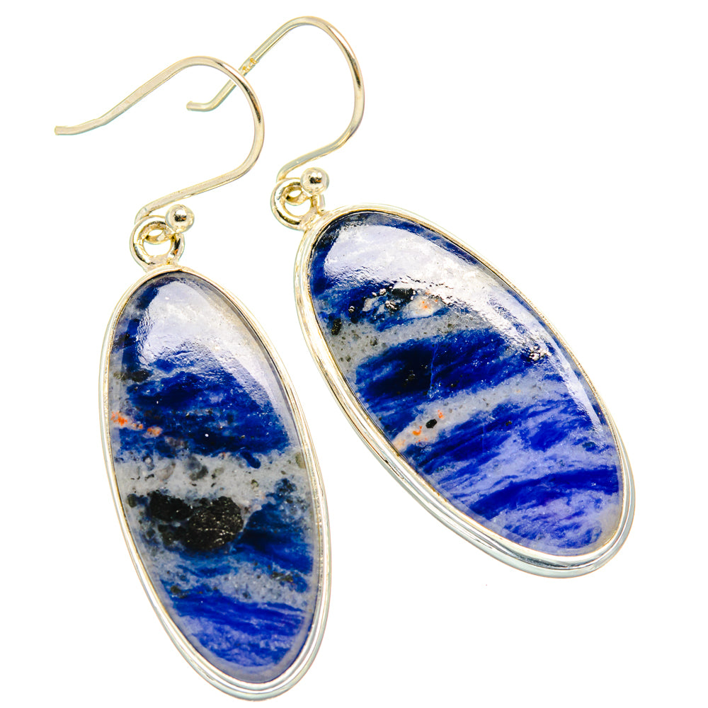 925 sterling silver oval sodalite drop earrings with curved hooks