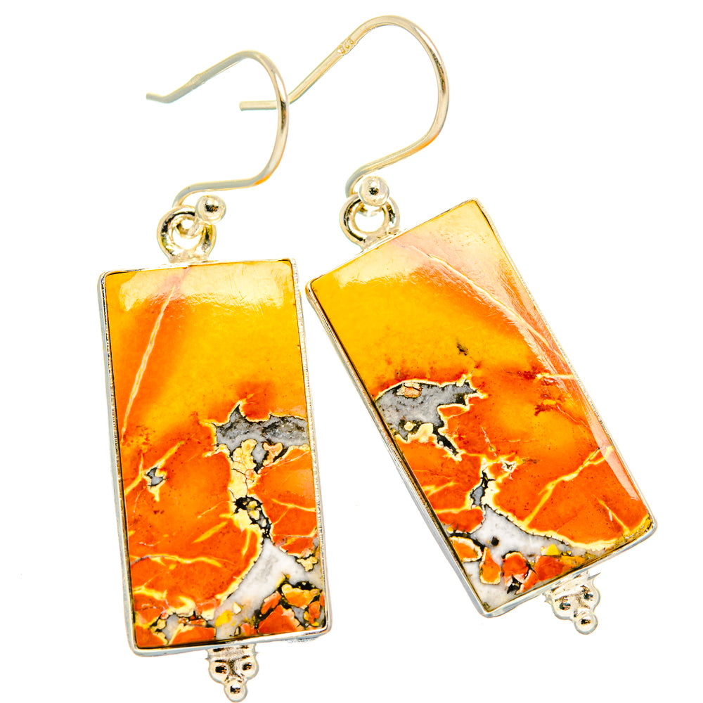 Jasper rectangle drop earrings with orange-yellow stone and sterling silver hooks