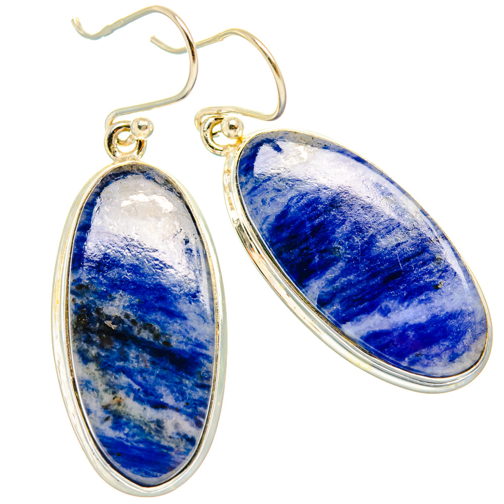 Oval blue sodalite drop earrings with 925 sterling silver bezel and hook backs