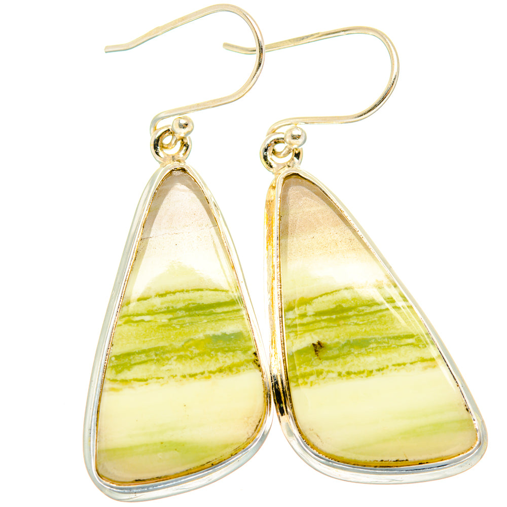 Teardrop lemon jasper earrings with green-yellow stripes and sterling silver hooks