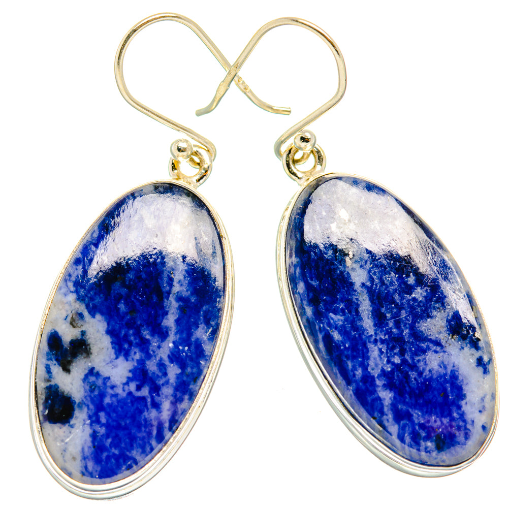Oval sodalite cabochon earrings in sterling silver with French hook backs