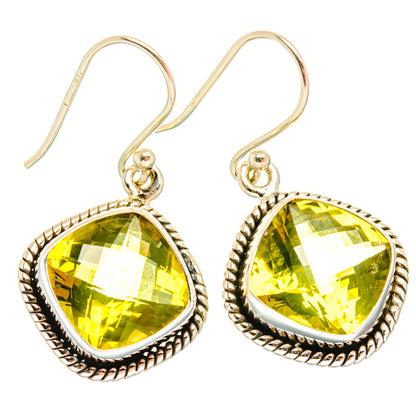 Sterling silver lemon quartz pear drop earrings, scalloped bezel, hook backs