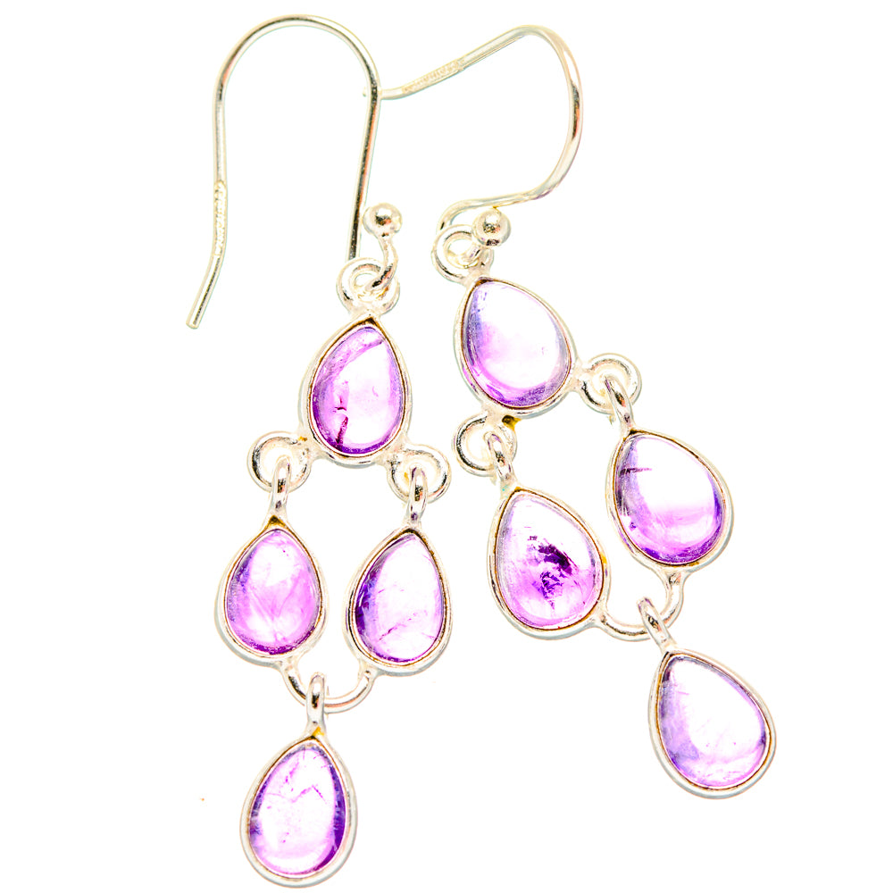 Sterling silver amethyst teardrop drop earrings, six dangling purple stones
