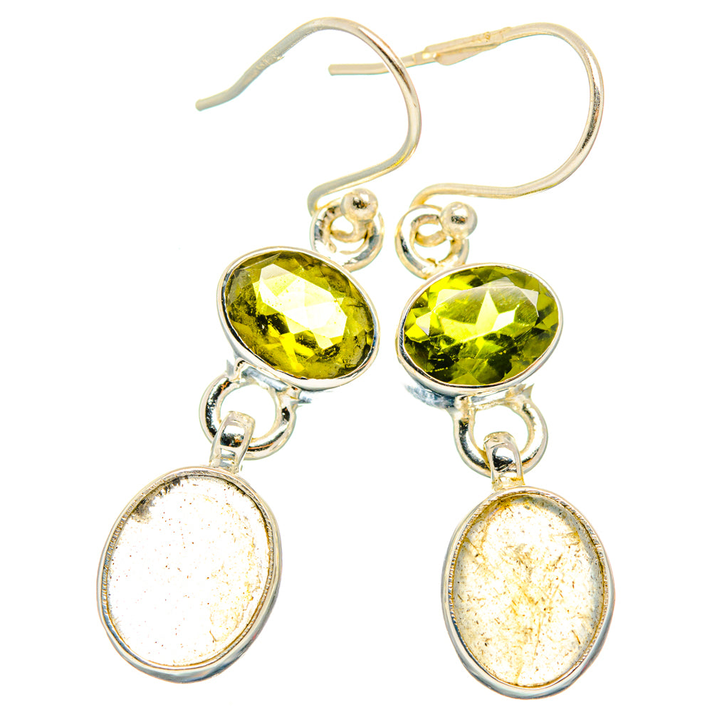 Peridot and labradorite drop earrings, oval labradorite stones with round green accents