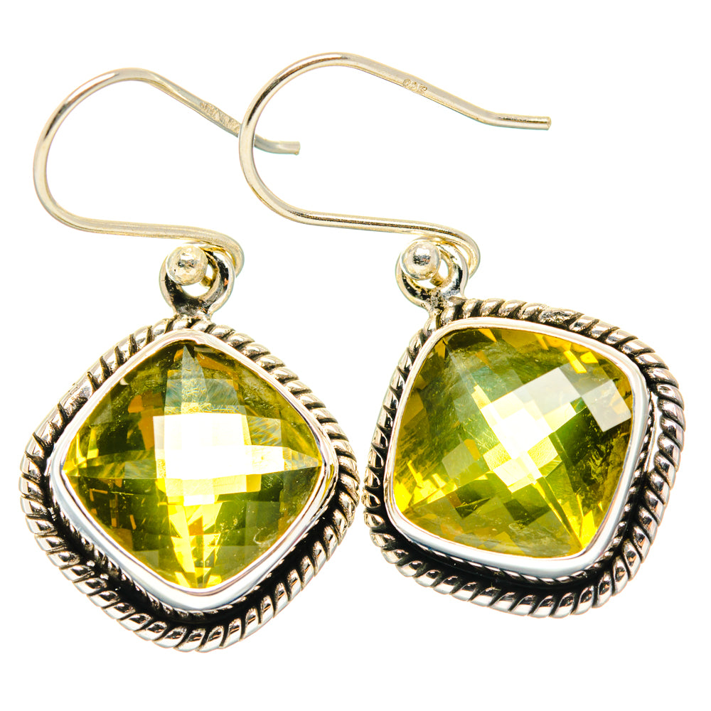 Sterling silver teardrop quartz drop earrings with yellow-green faceted stones