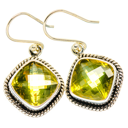 Sterling silver teardrop quartz drop earrings with yellow-green faceted stones