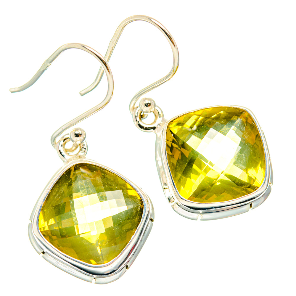 Faceted lemon-yellow quartz teardrop earrings in silver, French-hook style, dangling