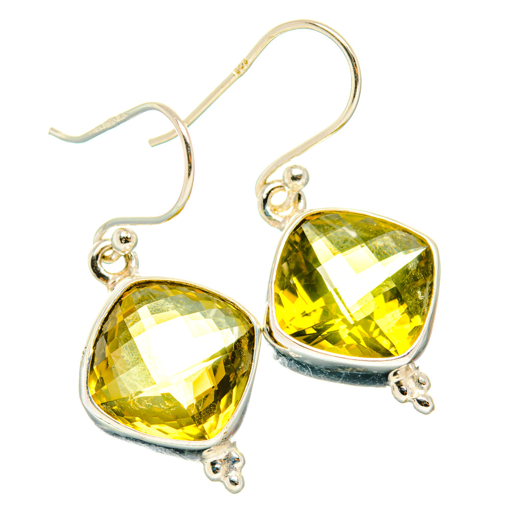 Sterling silver drop earrings with lemon-yellow faceted quartz teardrops and hook closures