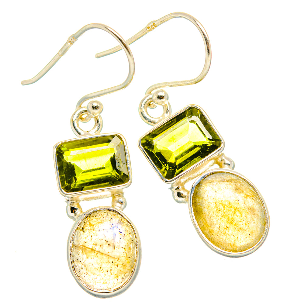 925 silver drop earrings with faceted green square stone and oval labradorite bottom