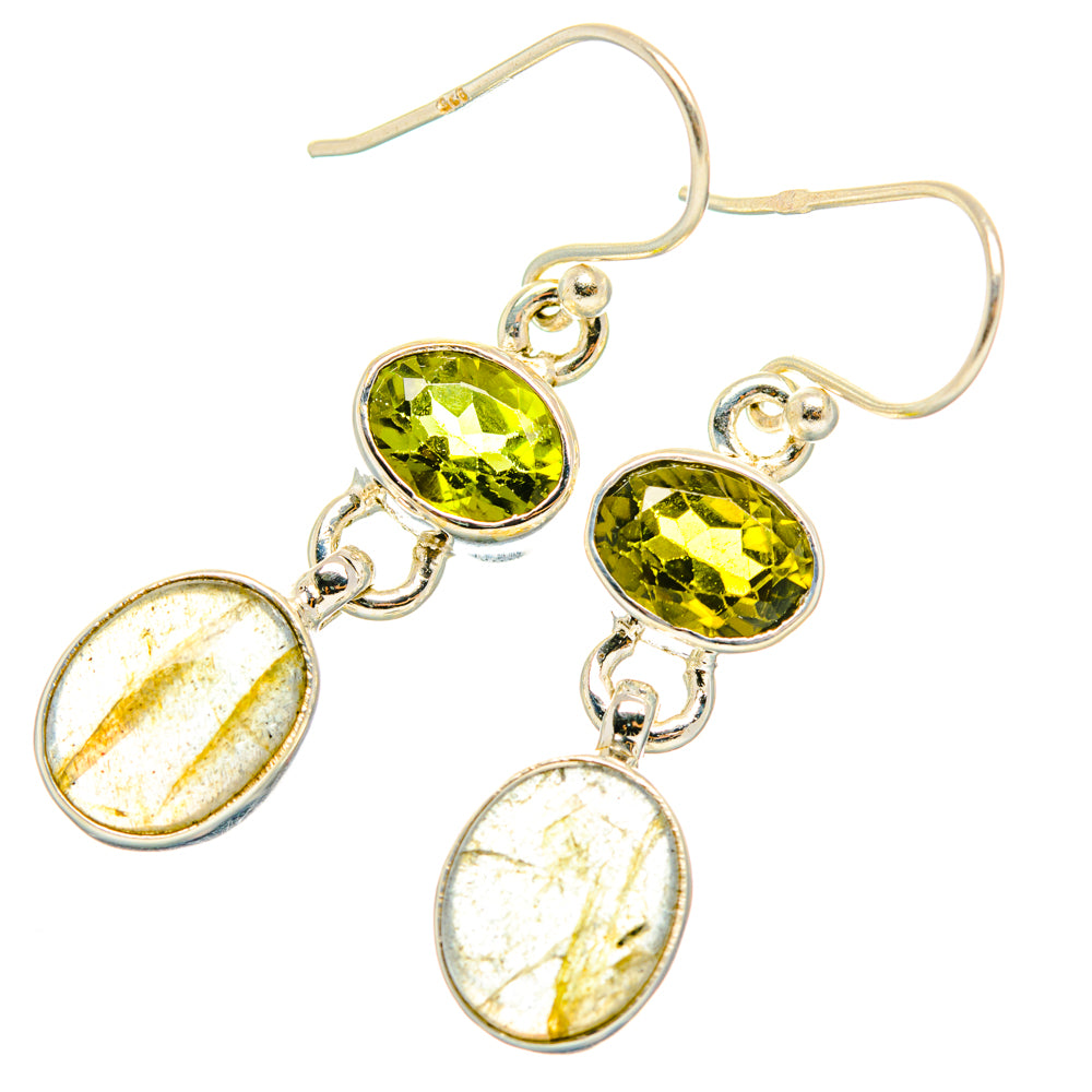 925 silver drop earrings: peridot-green centers with oval golden labradorite drops