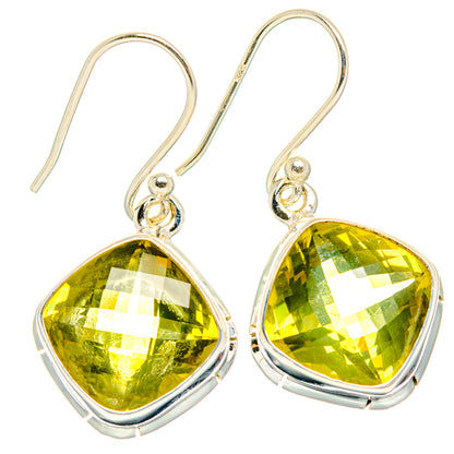 Sterling silver lemon quartz drop earrings with yellow-green faceted teardrop stones