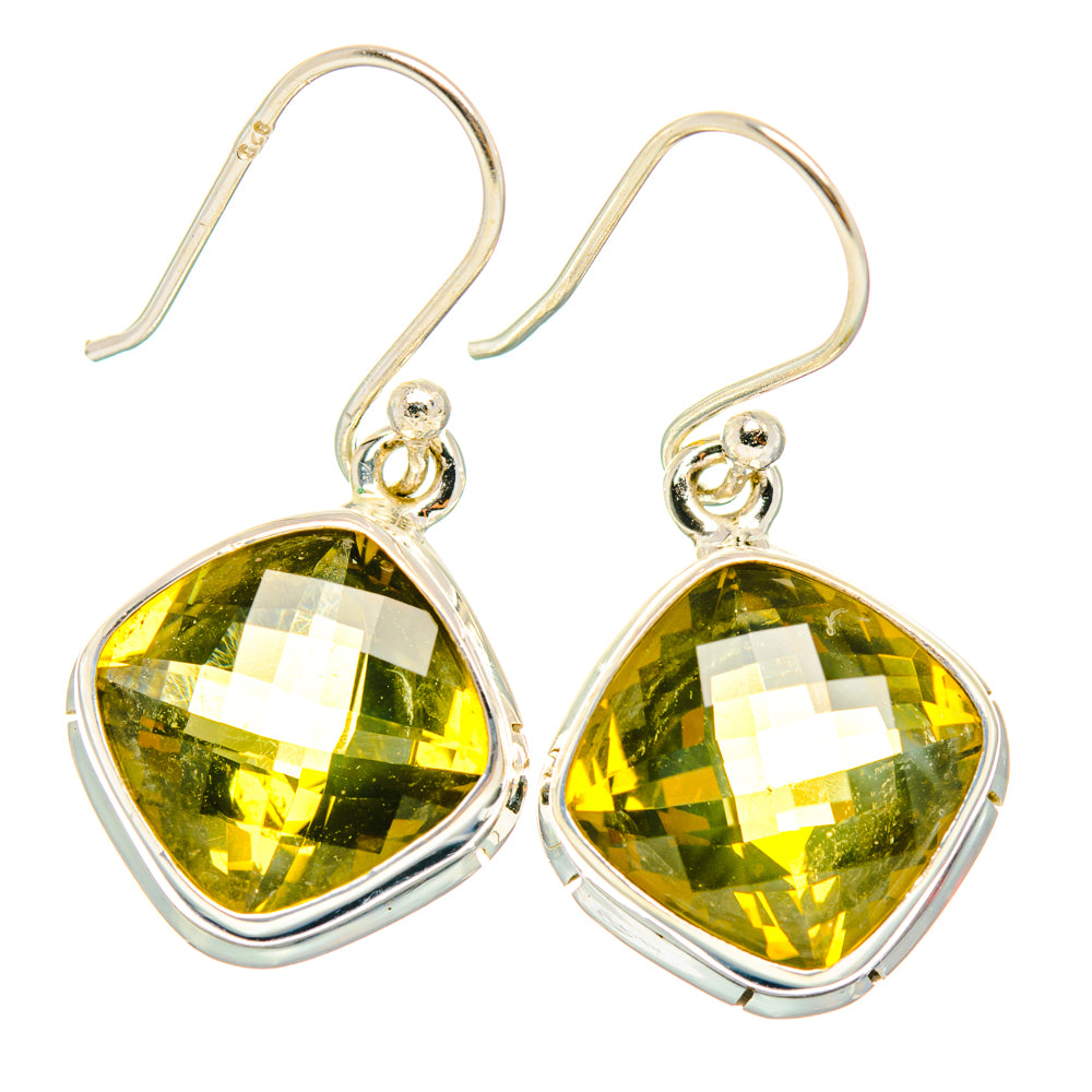 Sterling silver lever-back earrings with faceted olive quartz pear-shaped drops