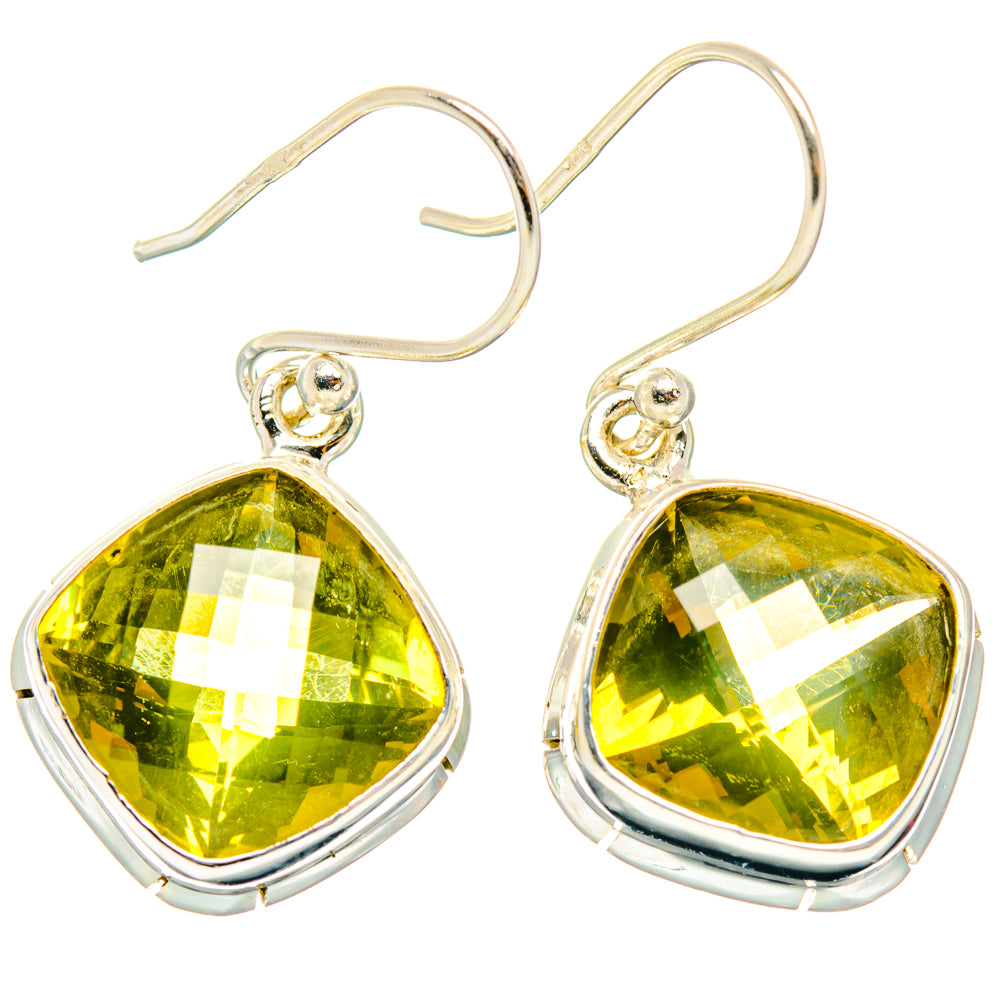 925 sterling silver lime green teardrop quartz drop earrings with fishhook backs