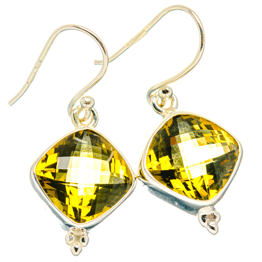 925 sterling silver drop earrings with faceted olive quartz teardrop stones