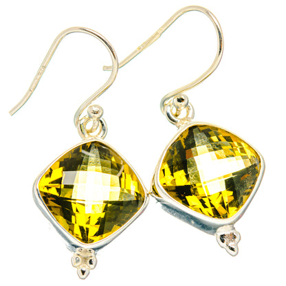 925 sterling silver drop earrings with faceted olive quartz teardrop stones