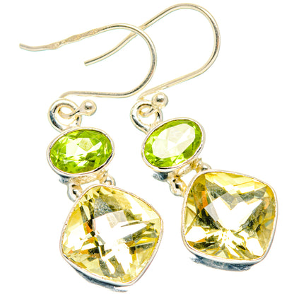 Sterling silver drop earrings with green peridot and yellow citrine faceted stones