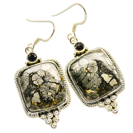 Pyrite In Black Onyx Earrings handcrafted by Ana Silver Co - EARR428338 - Photo 2