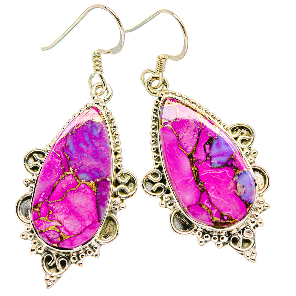 Purple Copper Composite Turquoise Earrings handcrafted by Ana Silver Co - EARR428362 - Photo 2