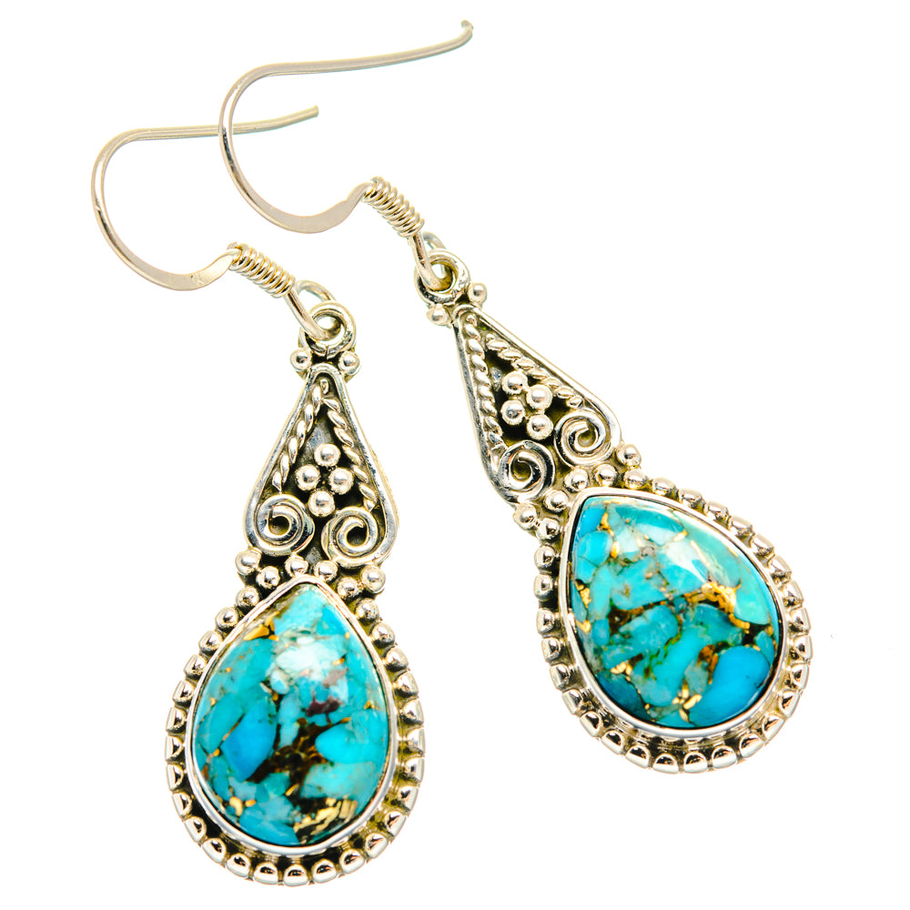 Blue Copper Composite Turquoise Earrings handcrafted by Ana Silver Co - EARR428379 - Photo 2