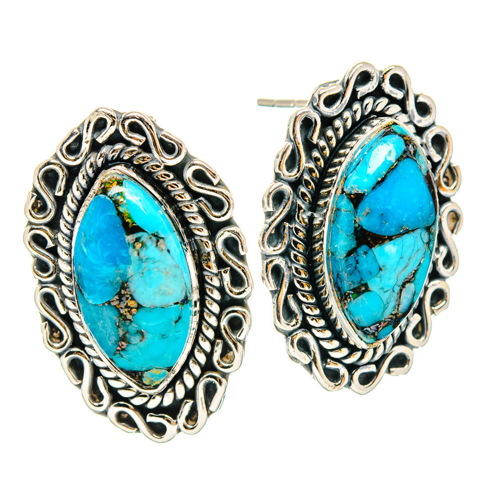 Blue Copper Composite Turquoise Earrings handcrafted by Ana Silver Co - EARR428400 - Photo 2