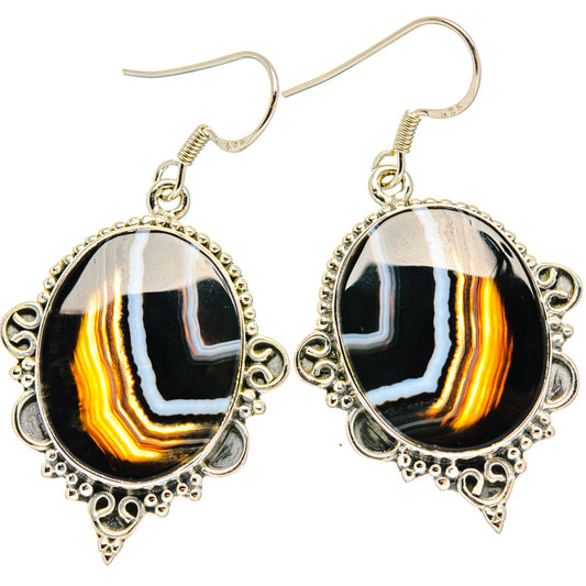 Black Banded Agate Earrings handcrafted by Ana Silver Co - EARR428407 - Photo 2