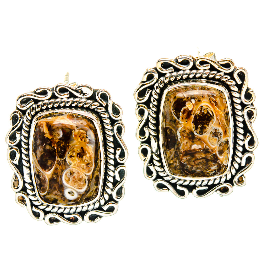 Turritella Agate Earrings handcrafted by Ana Silver Co - EARR428445 - Photo 2