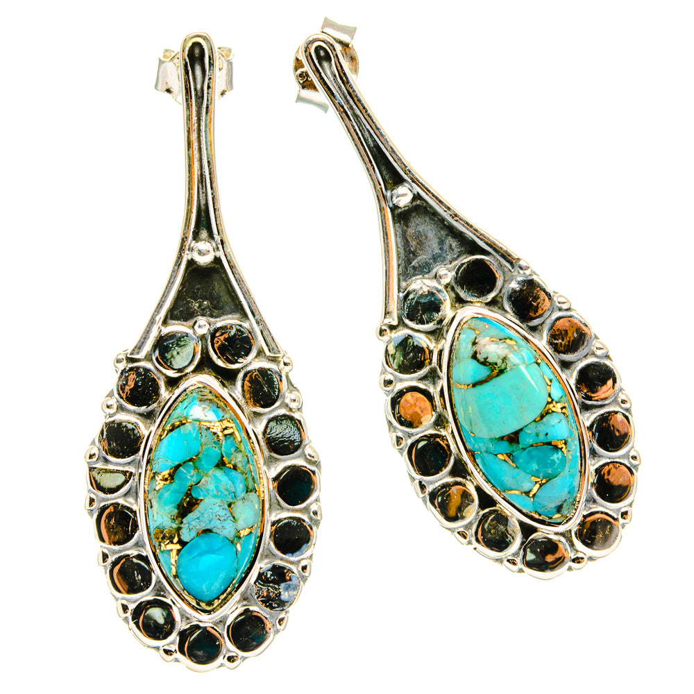 Blue Copper Composite Turquoise Earrings handcrafted by Ana Silver Co - EARR428449 - Photo 2