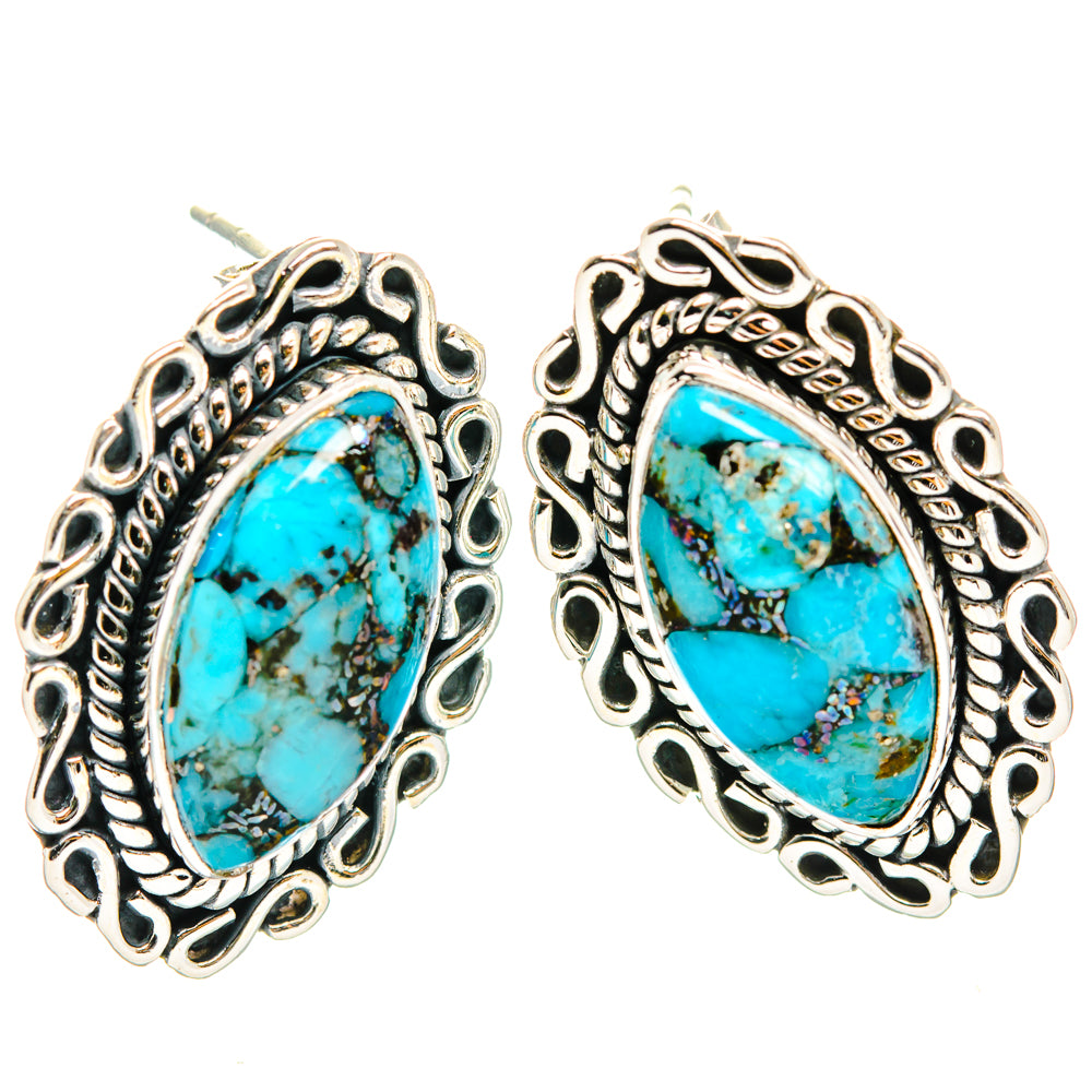 Blue Copper Composite Turquoise Earrings handcrafted by Ana Silver Co - EARR428508 - Photo 2